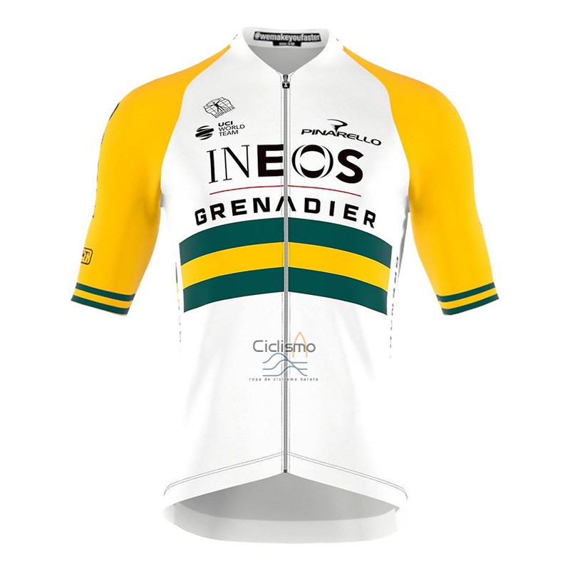 Ineos Grenadiers Ropa Ciclismo Culotte Corto 2023 Mangas Cortas Blanco AMarillo